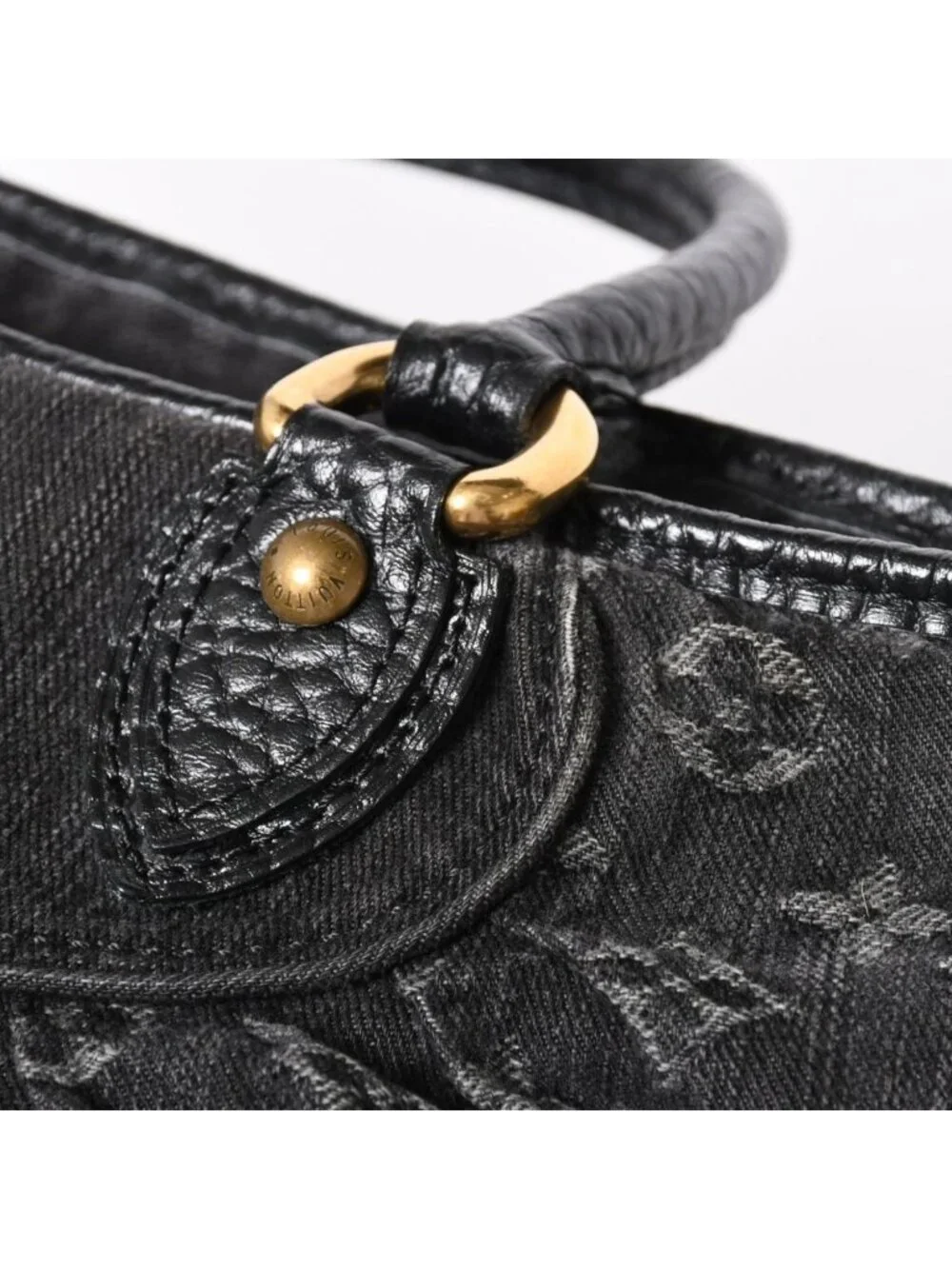 Louis Vuitton Handbag Monogram Denim Neo Cabby GM Black Leather 2-Way